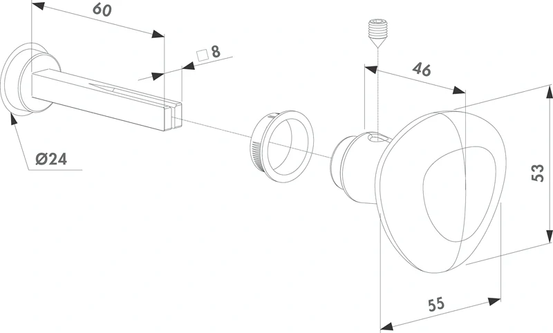 3006R-2 Elox. AL kľučka, jednostranná, otočná guľa, pre 30mm profil