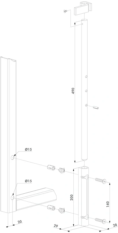 9005 Čierna RAL9005 - VSF-K-QF1BL LOCINOX® VSF mechanický rígeľ Ø19 mm, oceľový pozinkovaný, s povrchovou úpravou RAL, na profil 40 mm a viac, rôzne farby