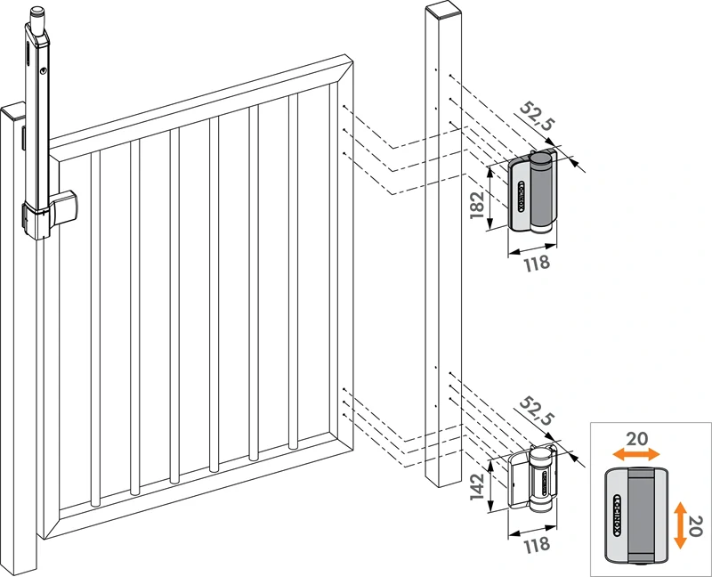 CARACAL Samozatvárateľné pánty pre brány do 60kg/1.1m, do 180°
