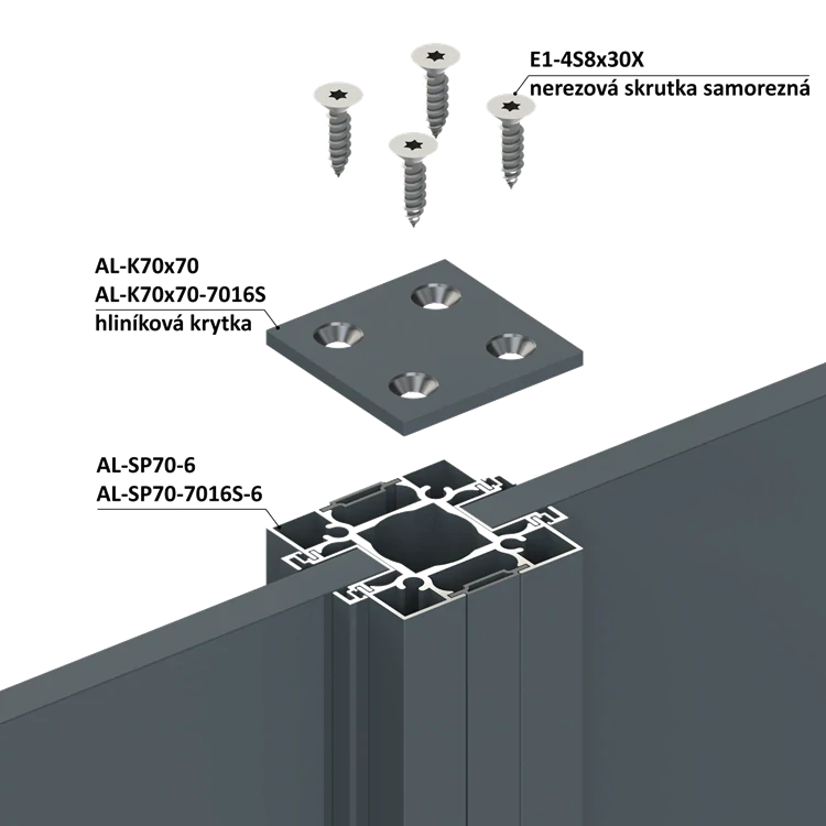 AL-K70x70-7016S Hliníková krytka pre profil AL-SP70, štruktúra RAL7016