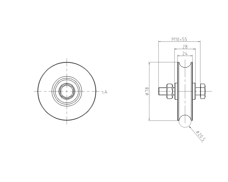 W400/80/20U Vodiace koliesko ø 80mm jednoložiskové, pre profil C902/20