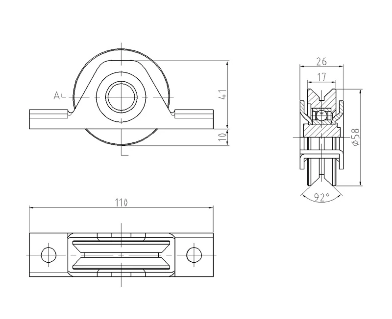W426/60V Vodiace koliesko ø 60mm pre zapustenie do jokla, V profil, nosnosť 100kg,