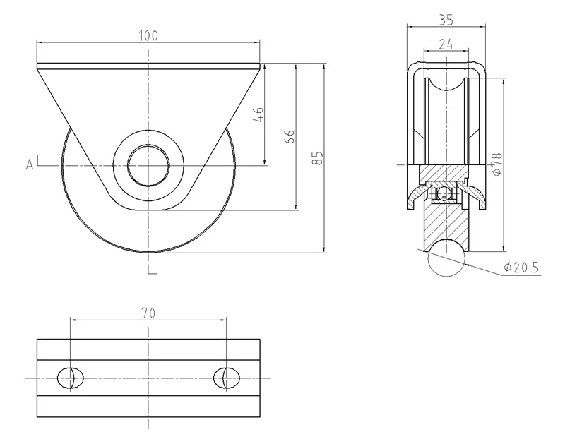 W410/80/20U Vodiace koliesko ø 80mm s oporou, pre profil C902/20, nosnosť 200kg