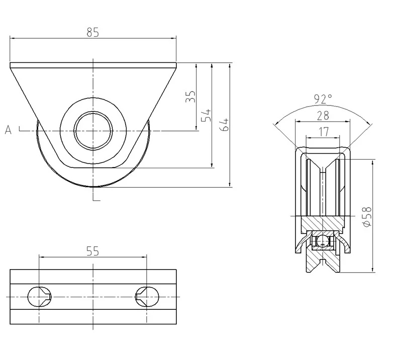 W411/60V Vodiace koliesko ø 60mm s oporou, V profil, nosnosť 100kg