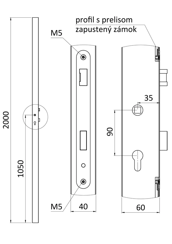 KZK6420HZN-90 Pozinkovaný profil 60 x 40 x 1,5 x 2000 mm so zapusteným zámkom