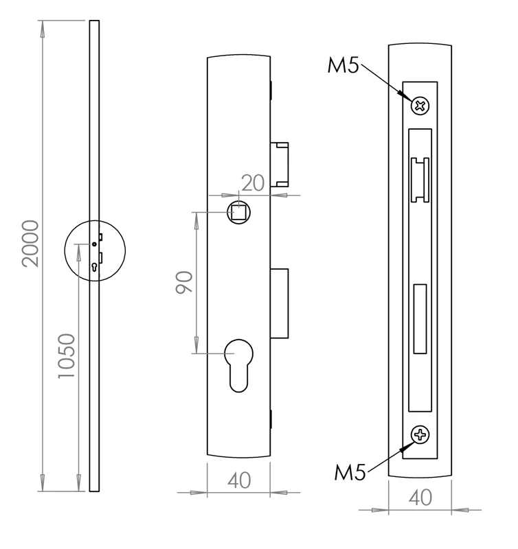 Profil 40x40x2mm so zámkom, 2000mm, ľavý ( jeden otvor na kľučku ) KZJ40x40-L 