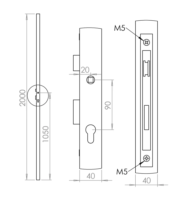 Profil 40x40x2mm so zámkom, 2000mm, pravý ( jeden otvor na kľučku ) KZJ40x40-P