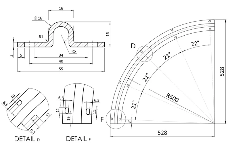 C4030/16-90-05 - Vodiaci profil pre brány, U ø16mm, polomer 0.5m