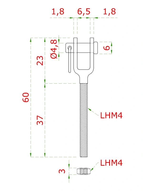 EB1-LN2M4-L nerezový úchyt s ľavým závitom LH4, LH5, LH6, brúsená nerez K320/ AISI304
