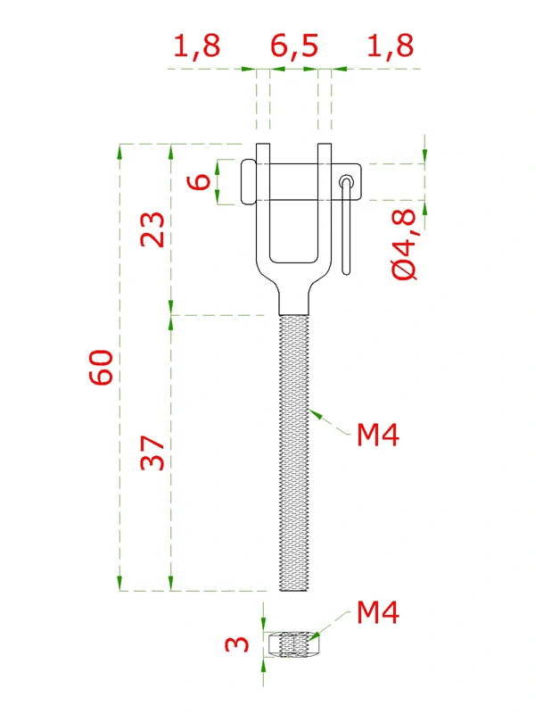 EB1-LN2M4-R nerezový úchyt s pravým závitom M4, M5, M6, brúsená nerez K320/ AISI304