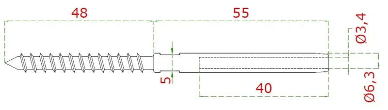 EB2-LD5 Úchyt (lisovací) pre lanko ø 5 mm do dreva, AISI 316