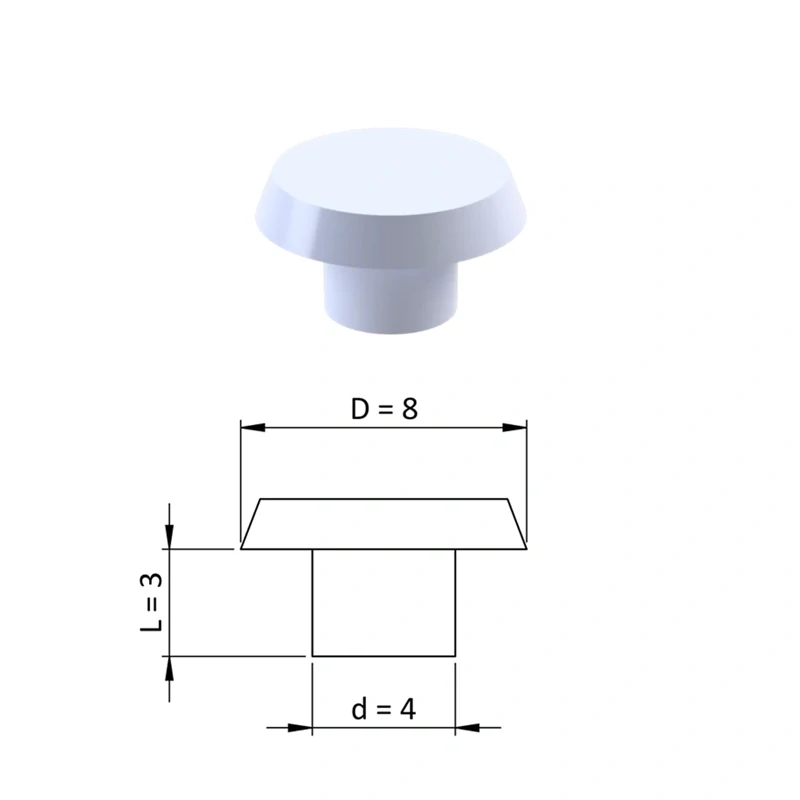ZDO8x4 - Vnútorná krytka guľatá ø 8 mm, otvor ø 4 mm, plast - Biela, Čierna, Šedá