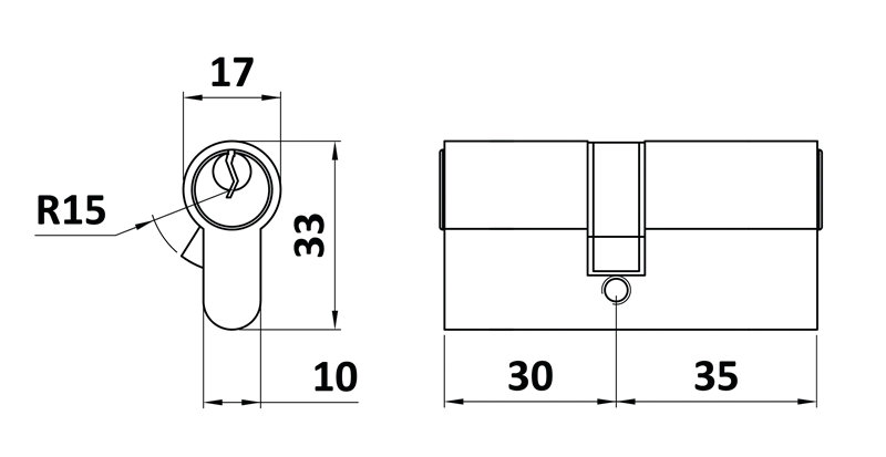 VL65N Cylindrická vložka EURO 30/35 mm, niklová, 3 kľúče