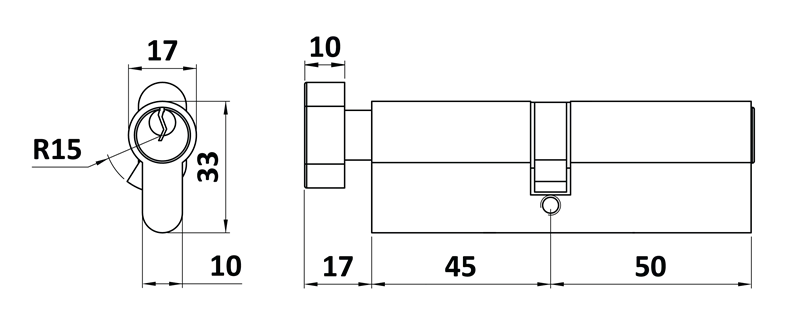VL95N-G Cylindrická vložka EURO 45/50 mm s guľkou, niklová, 3 kľúče
