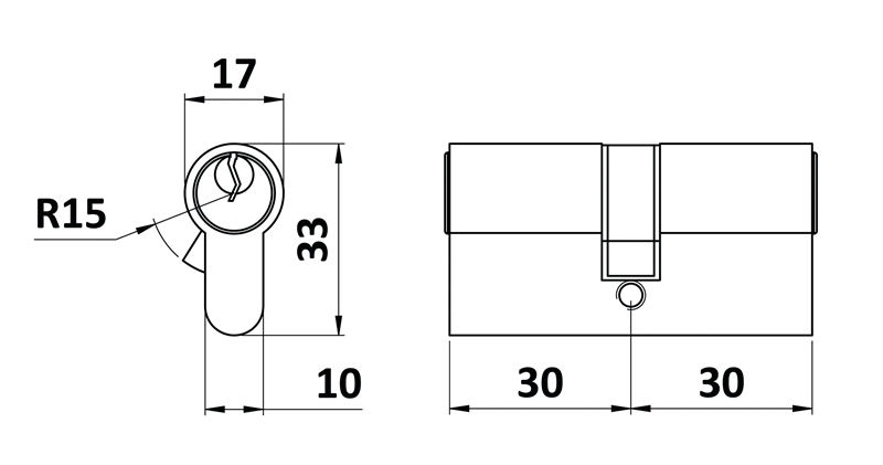 3012-60-STD Cylindrická vložka EURO 30/30 mm, niklová, 3 kľúče