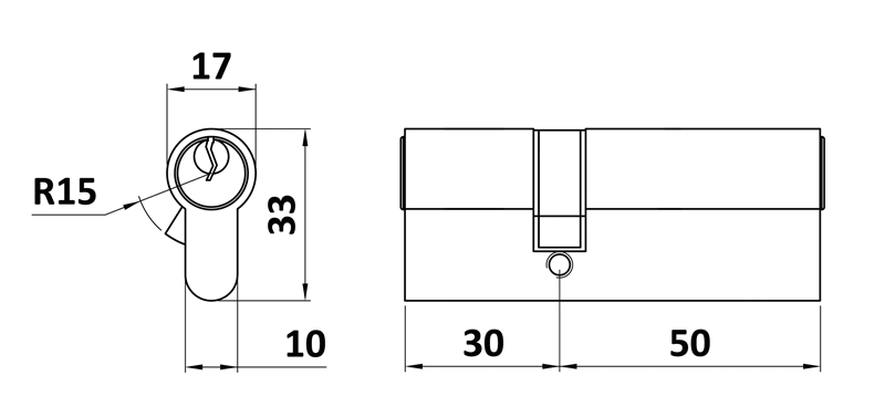 VL81N Cylindrická vložka EURO 30/50 mm, niklová, 3 kľúče