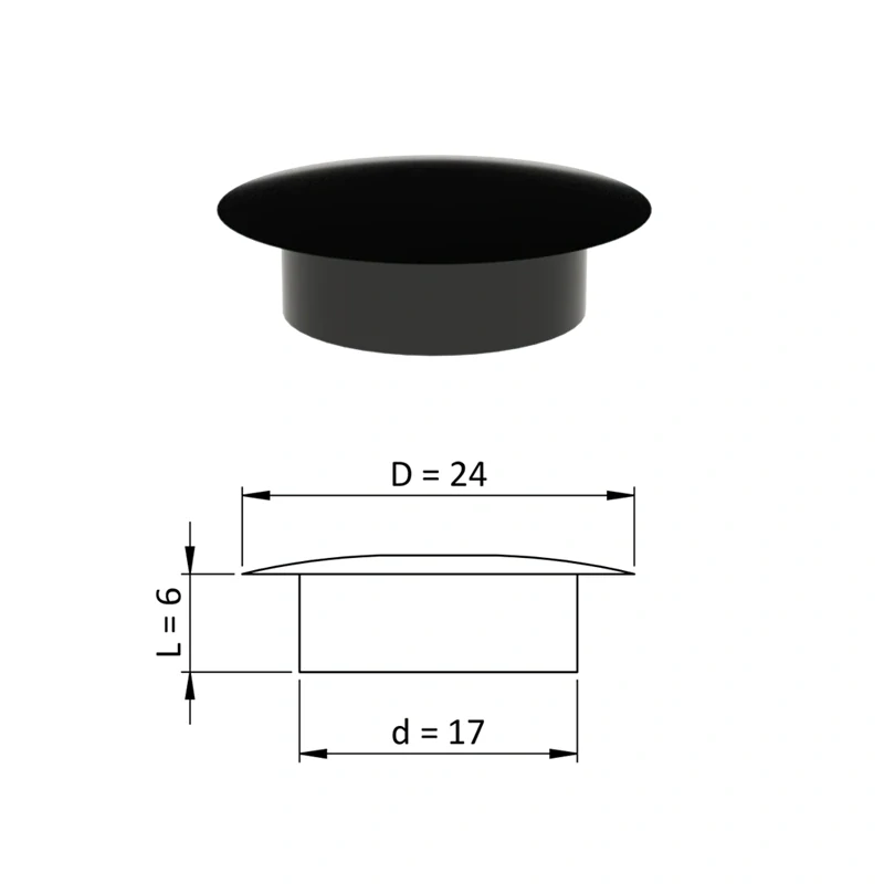 ZDO24x17 - Vnútorná krytka guľatá ø 24 mm, otvor ø 17 mm, biela, plast