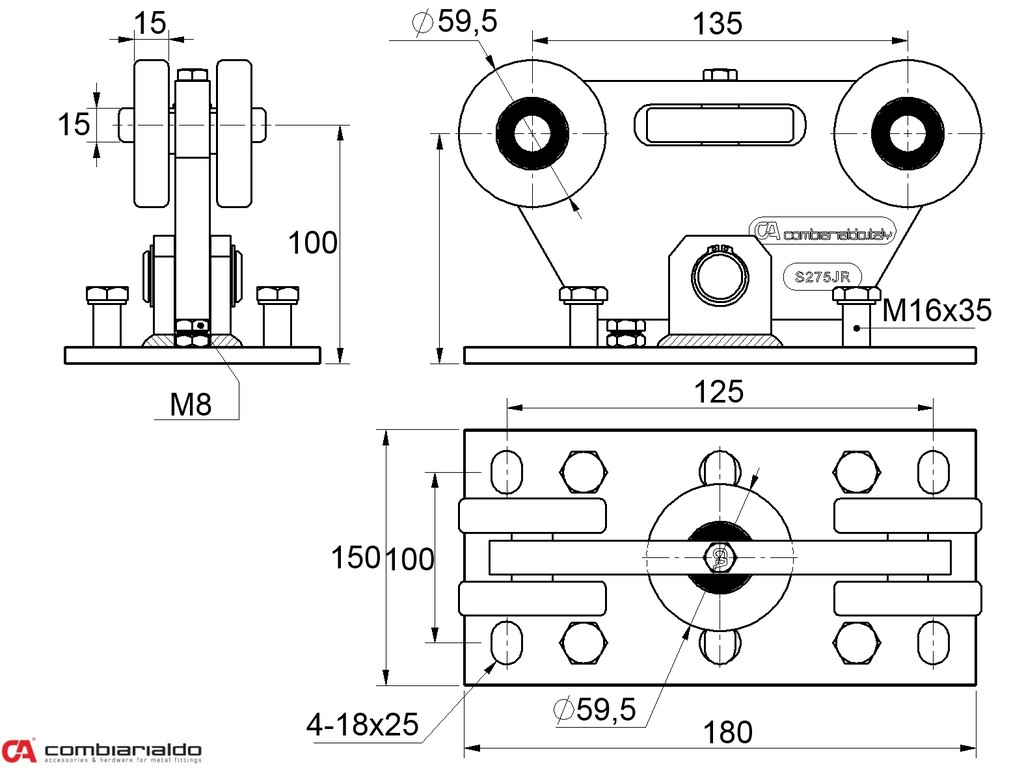 C395KIT/P-K set PICCOLO KLASIK bez profilu pre samonosný systém 69x69mm (2x vozík C395 Piccolo KLASIK, 1x nábehové koliesko C396P, 1x doraz C397P, 1x krytka C398P)