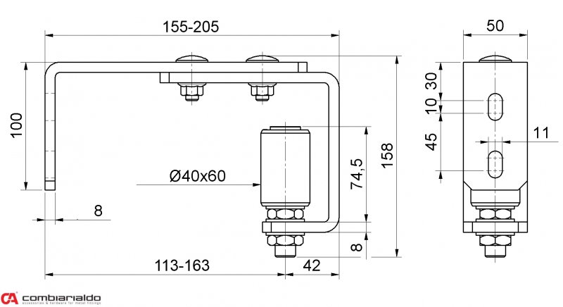 C457/140 horné vedenie brány Combi Arialdo s nylonovým kolieskom 40x60mm koliesk