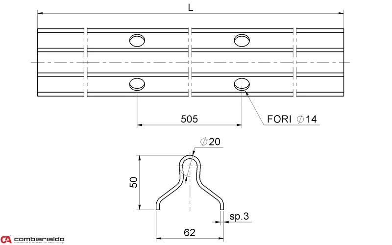 C904/20 vodiaci U profil ø20mm pre posuvné brány, do betónu, dĺžka 3m alebo 6m, cena za KUS