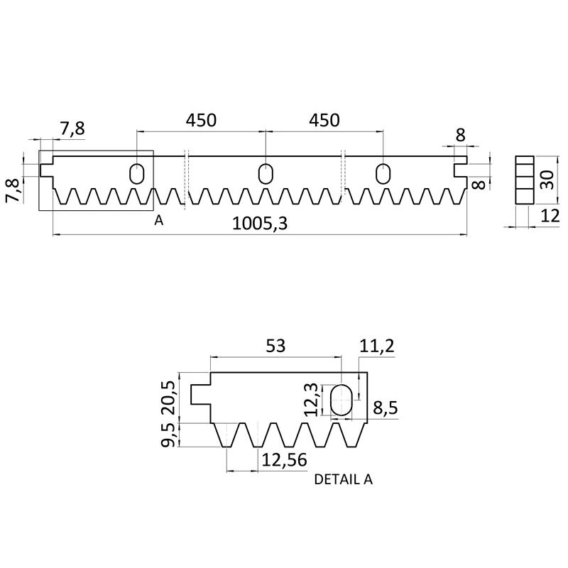 CREM-12K Hrebeň kov 30x12mm, L-1000mm, M4, max do 2200kg, 3x úchyt+skrutky, pozinkovaný so zámkom