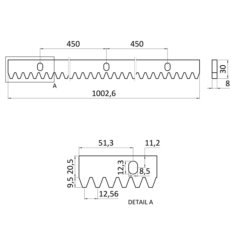 CREM-8 max do 1200kg, hrebeň kov 30x8mm, L-1000mm, M4,