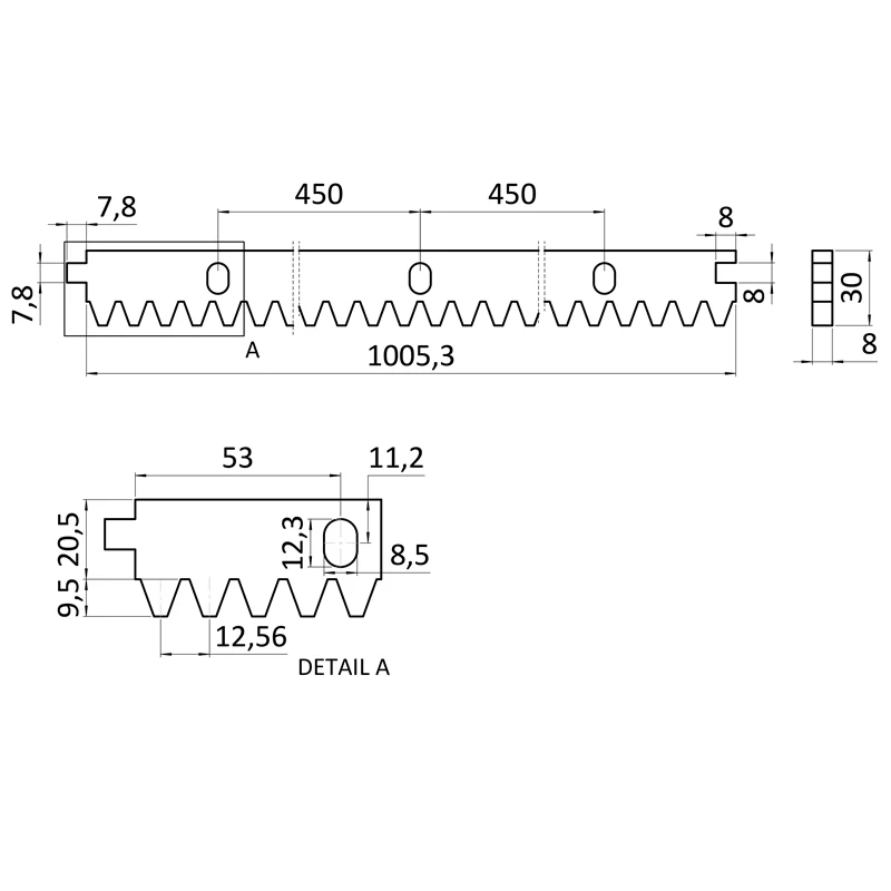 CREM-8K Hrebeň kov 30x8mm, L-1000mm, M4, max do 1200kg, 3x úchyt+skrutky, pozinkovaný, so zámkom