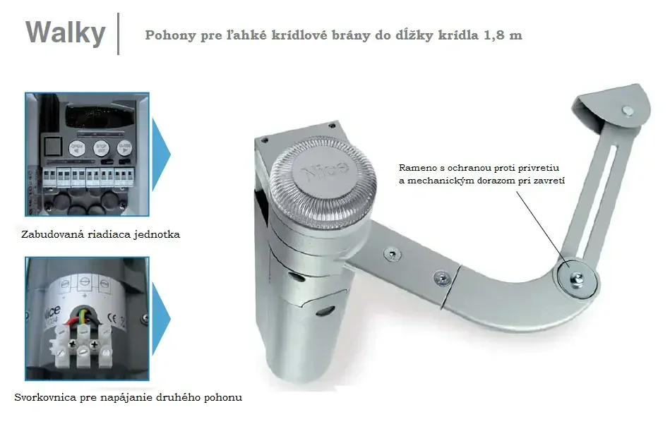NICE Walky Kit1024 sada pre jednokrídlovú bránu do 1,8m / krídlo, 1x WL1024C, 1x WLA1, 2x ON2E, 1x OXIBD