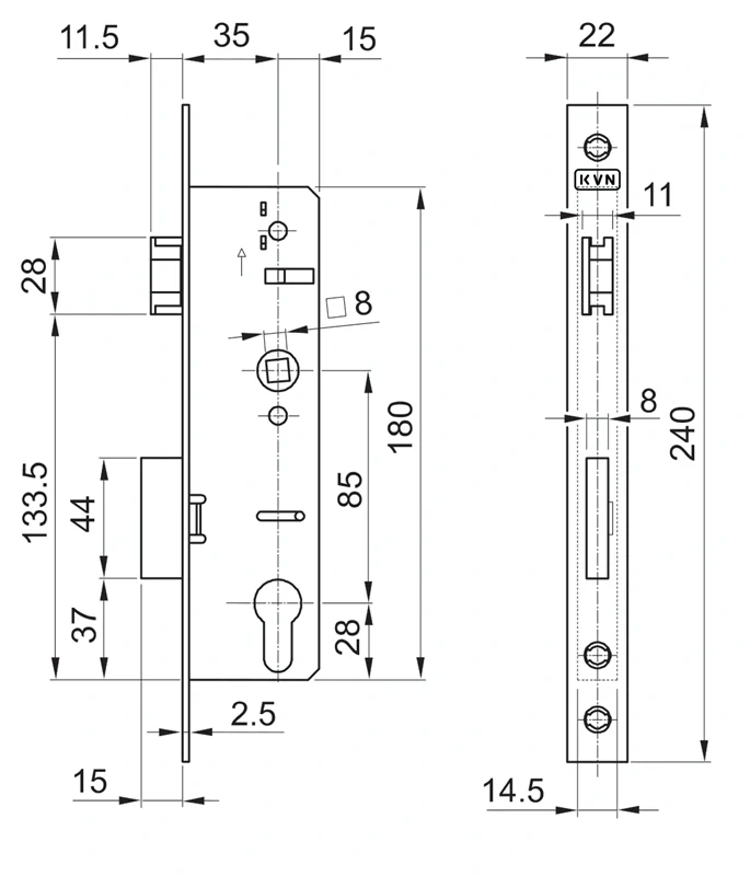 ZM85/50 Zámok vložkový, zápust 50mm, rozteč 85mm