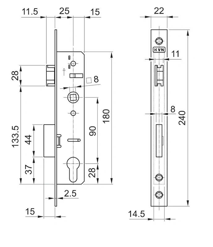 ZM90/40H zámok vložkový, zápust 40mm, rozteč 90mm, poniklovaná predná lišta