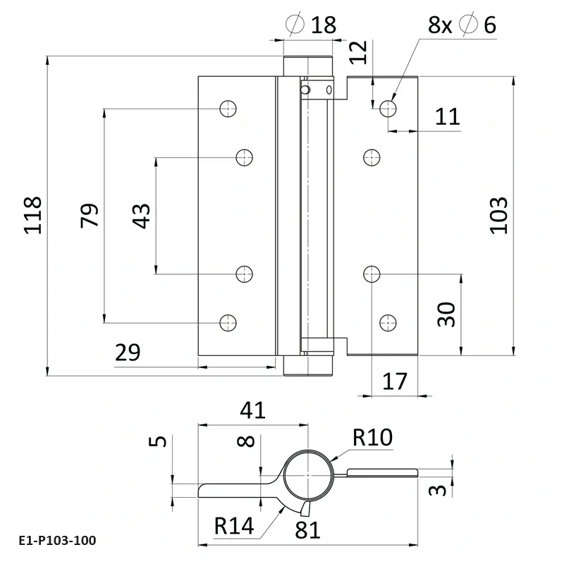 E1-P103-075 Samozatvárací pánt pre krídlové dvere, nerezový, cena za PÁR