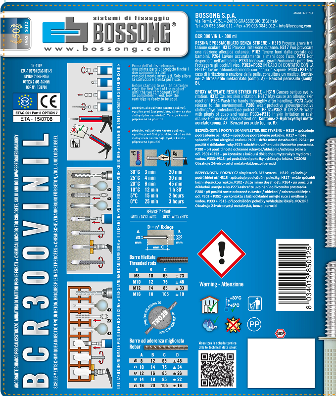 BO-VIN300 chemické kotvenie 300ml vinylové(epoxyakrylát) bez styrénu so zmiešavacím hrotom