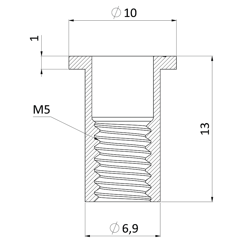M8 FH-RB/AL hliníková, nitovacia matica, plochá hlava, hladký driek