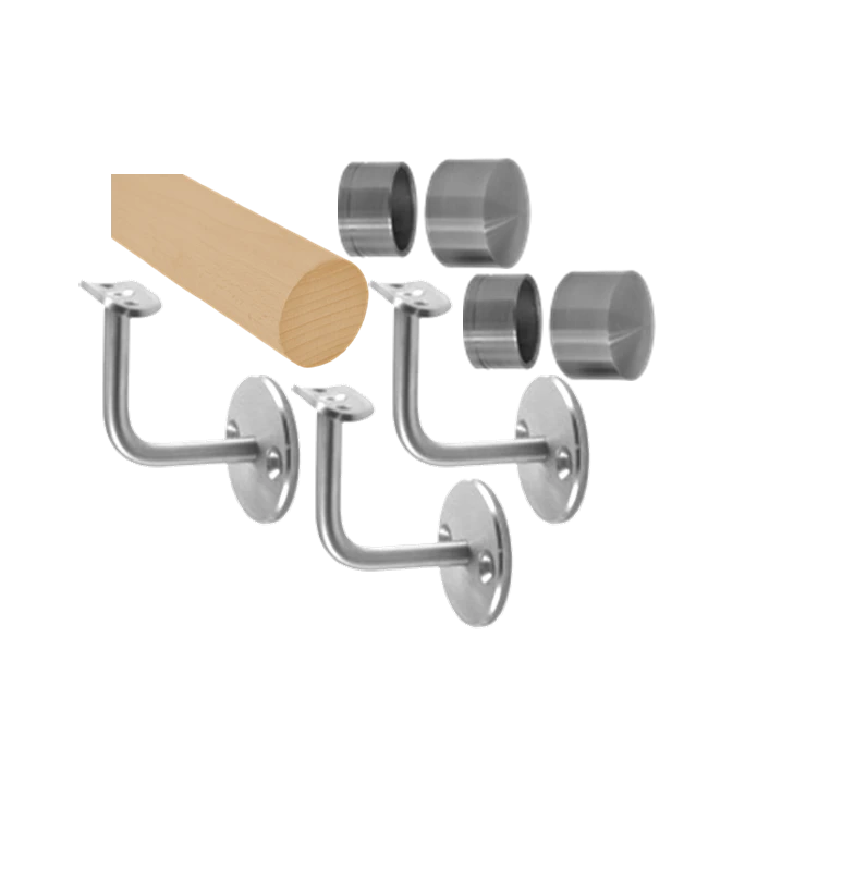 EDB-M100-N - madlo drevené, materiál: buk, brúsený povrch bez náteru, madlo s nerezovým ukončením, 1000 mm