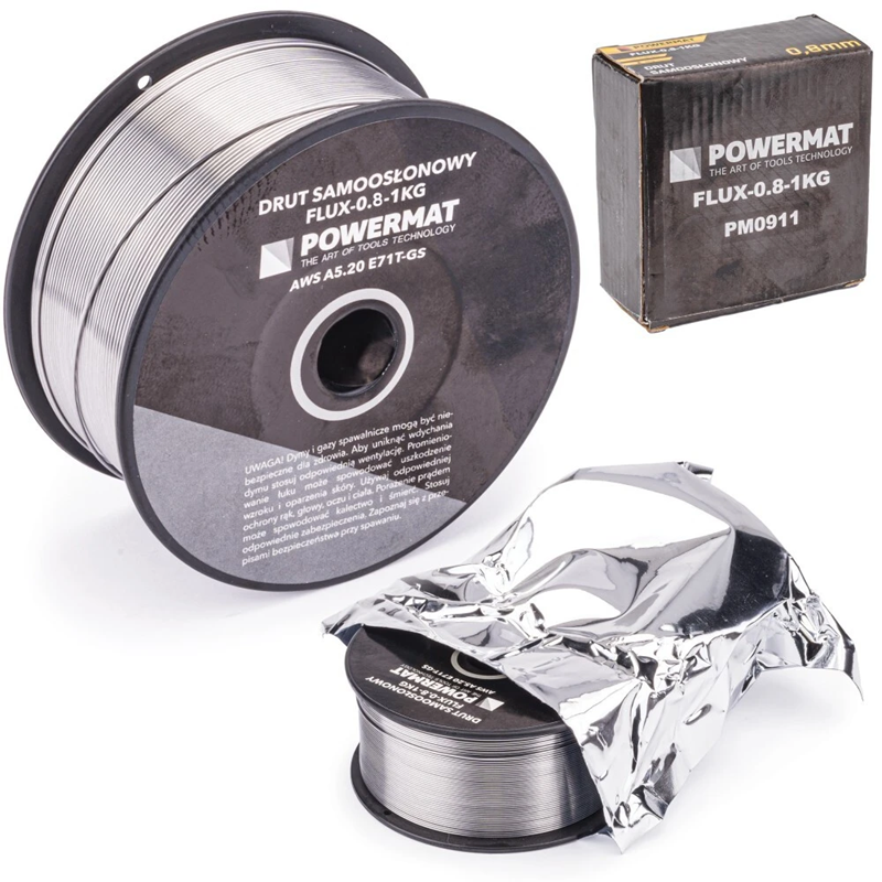 E71T-GS drôt zvárací FLUX - 0.8mm, 1kg, Metóda: MIG (Flux / FCAW) , Priemer cievky: 100 mm , Vnútorný priemer: 17 mm, 1kg, 