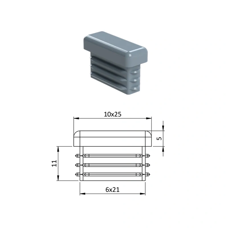 ZP10x25GRAY Obdĺžnikové, materiál polyetylén, Šedá, 