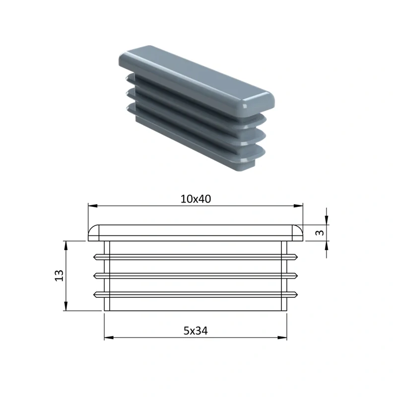 ZP10x40GRAY Obdĺžnikové, materiál polyetylén, Šedá