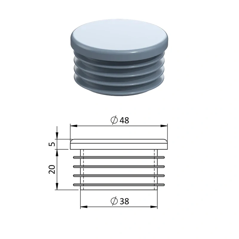 ZO 1 1/2nútorná krytka guľatá ø 48 mm, plastová,  Antracit, Biela, Čierna, Šedá