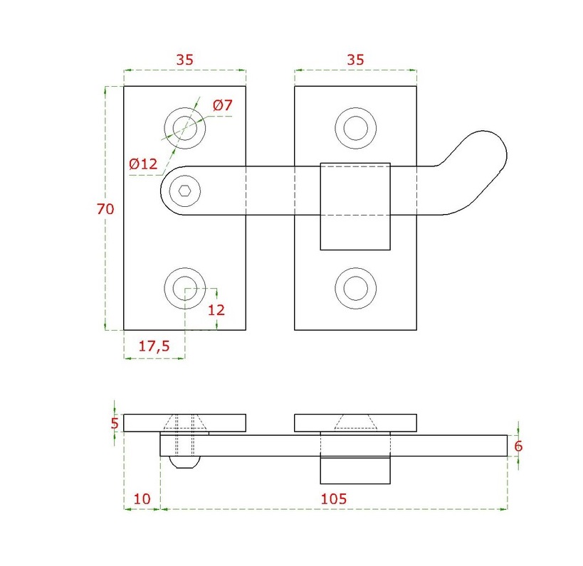 EB1-ZRJ40 bránový obrtlík, L:70mm, brúsená nerez K320/ AISI304