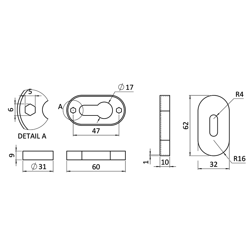 EB1-KGS2N - oválna rozeta na cylindrickú vložku (62x32mm), bal.: 1 pár, brúsená nerez K320 /AISI304, spodná časť nerez