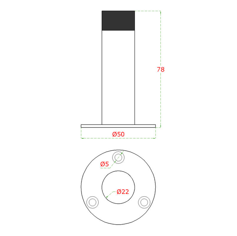 EB1-KDR8 nerezový doraz dverí s gumou 78x50mm, (ø22mm), brúsená nerez K320 /AISI304