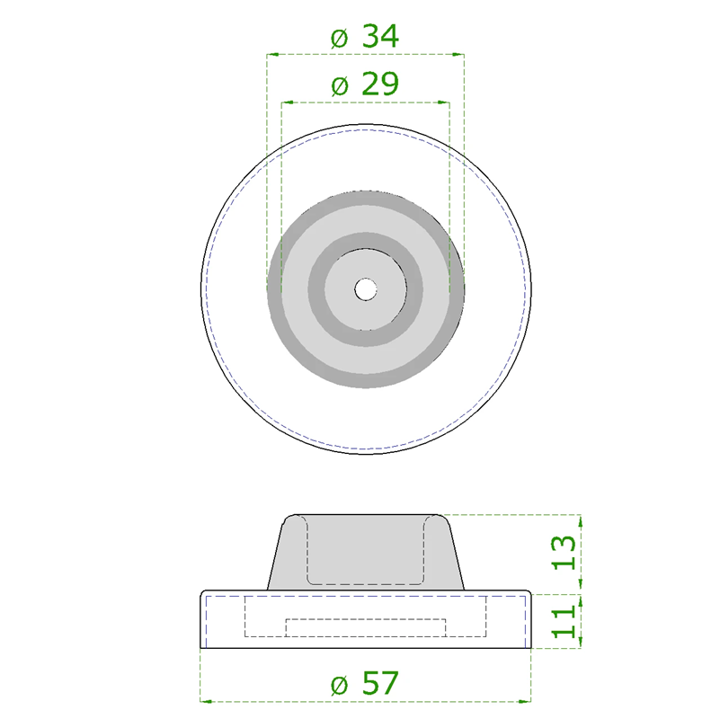 EB1-KDV5 nerezový doraz dverí s gumou (ø 57x24mm), brúsená nerez K320 /AISI304