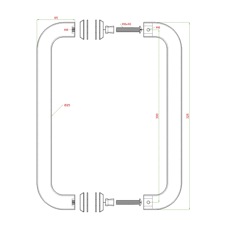 EB1-DM11 - nerezové madlo na dvere (325mm / ø 25mm), na sklo 8-12mm, leštená / brúsená nerez K320 /AISI304