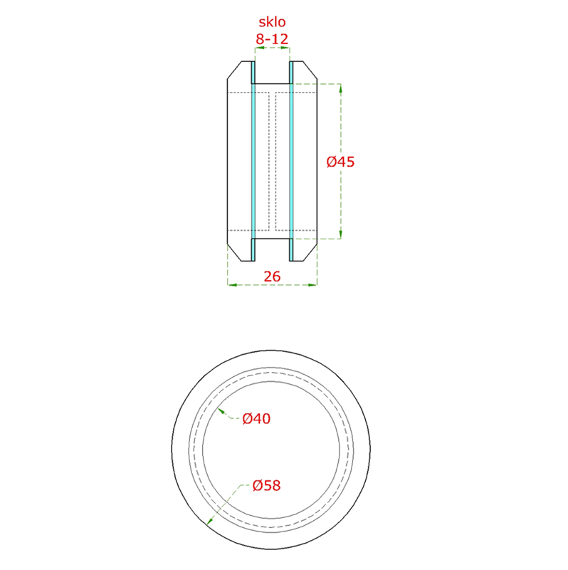 EB1-DMS8 - nerezové madlo na dvere (ø 58mm), na sklo 8-12mm, brúsená nerez K320 /AISI304