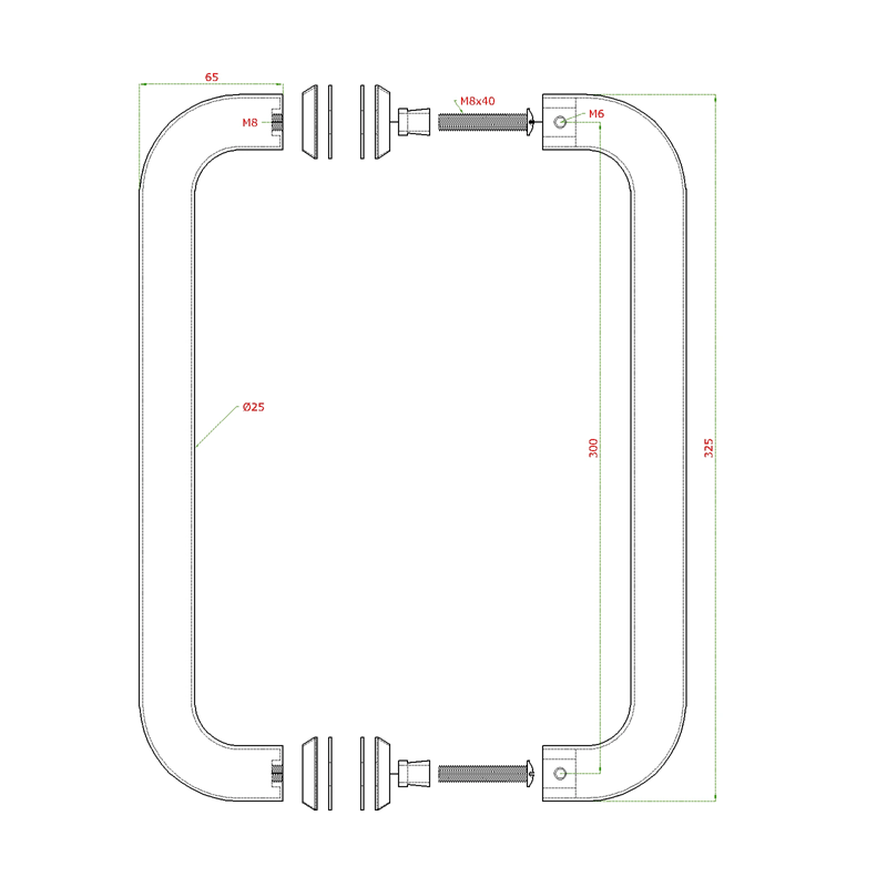 EB1-DM11-B - nerezové madlo na dvere (325mm / ø 25mm), na sklo 8-12mm, brúsená nerez K320 /AISI304