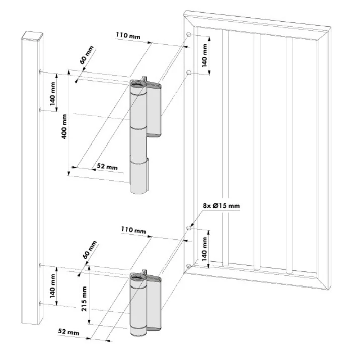 MAMMOTH-HD - Čierna - LOCINOX® záves s integrovaným hydraulickým samozatváračom, otváranie 180°, pre krídlové bránky do 200 kg/ Čierna 