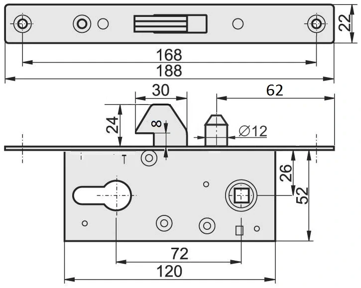 KZK6420PB Profil 60x40x1,5mm H-2000mm so zámkom bez zapustenia