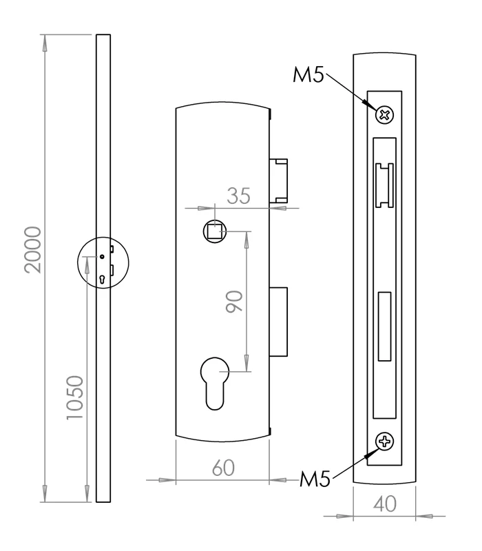 Profil 60x40x2mm so zámkom, 2000mm, ľavý ( jeden otvor na kľučku ) KZJ60x40-L
