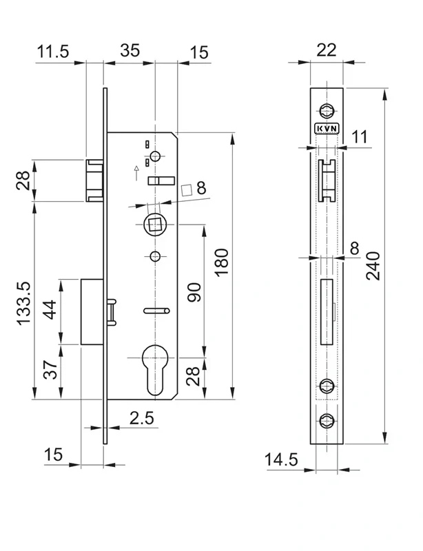 Profil 60x40x2mm so zámkom, 2000mm, pravý ( jeden otvor na kľučku ) KZJ60x40-P