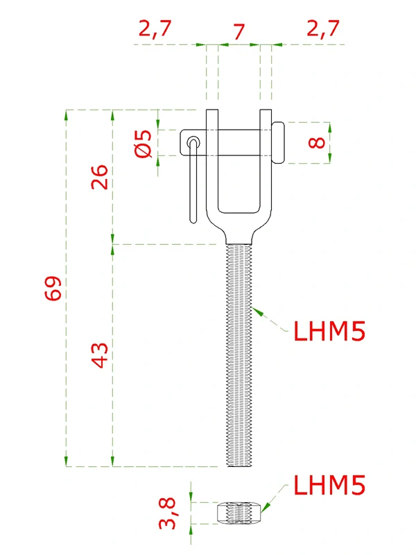 EB1-LN2M4-L nerezový úchyt s ľavým závitom LH4, LH5, LH6, brúsená nerez K320/ AISI304
